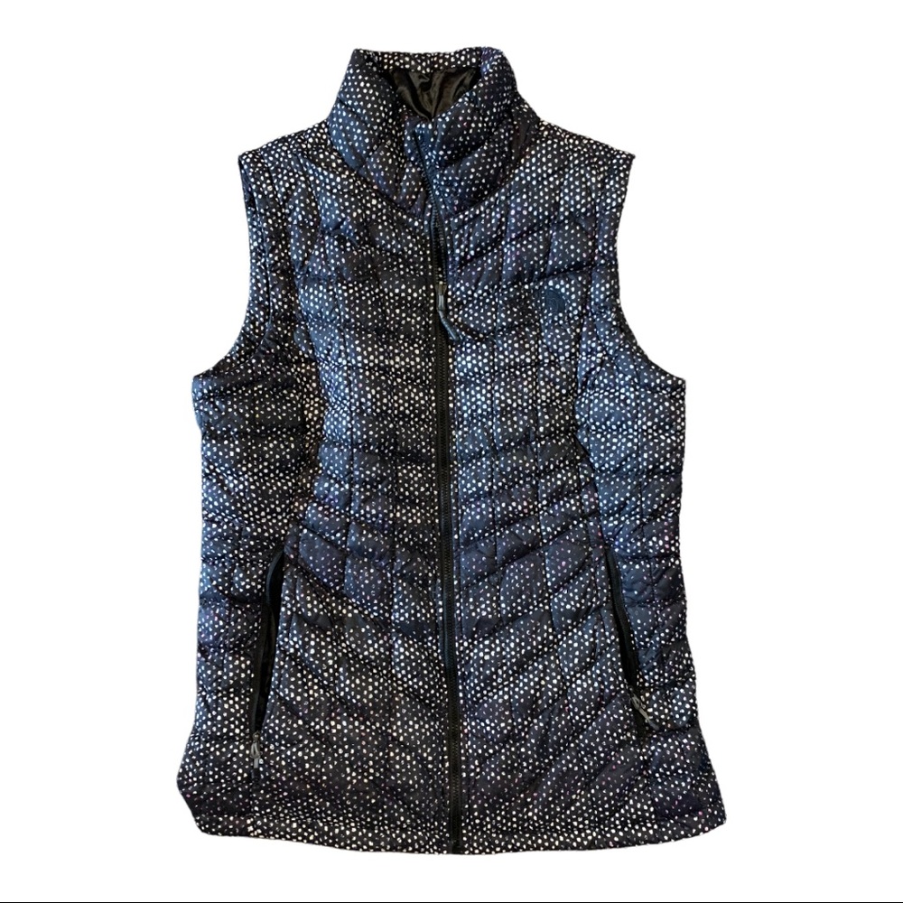 North Face Puffer Vest Black and White Dots XS